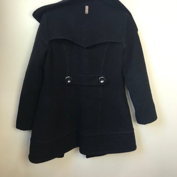 Mackage Wool Leather Fitted Car Coat Large Collar Pockets Wool Pea Coat Jacket - Picture 7 of 16